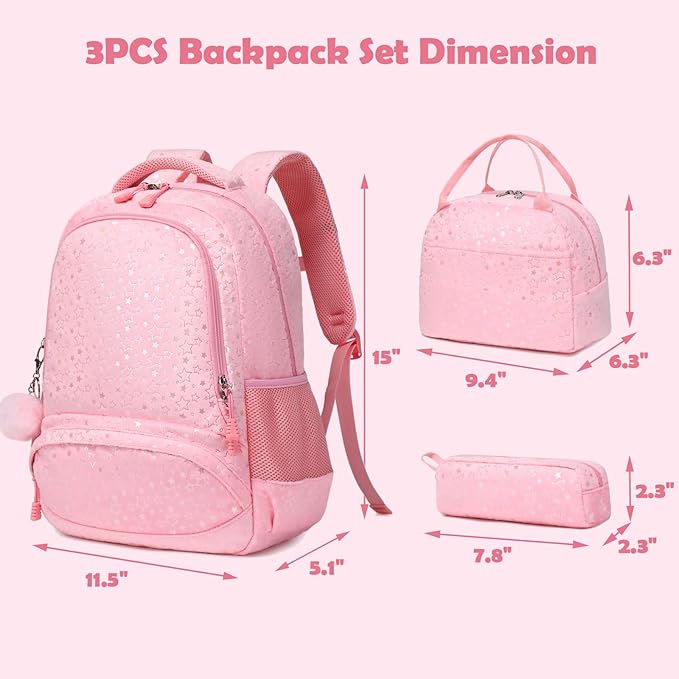 Kimwadalh School Backpack for Girls, Backpack with Lunch Box Pencil Case for Preschool Elementary High School Girls Boys