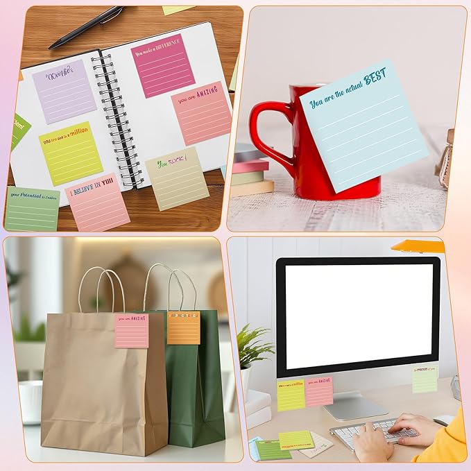 Yinder 24 Pcs Inspirational Sticky Notes Cute Motivational Sticky Notes Pad End of Year Employee Appreciation Gifts Bulk for Teacher Nurse Coworkers Office Supplies 3 x 3'' (Appreciation,Macaroon)