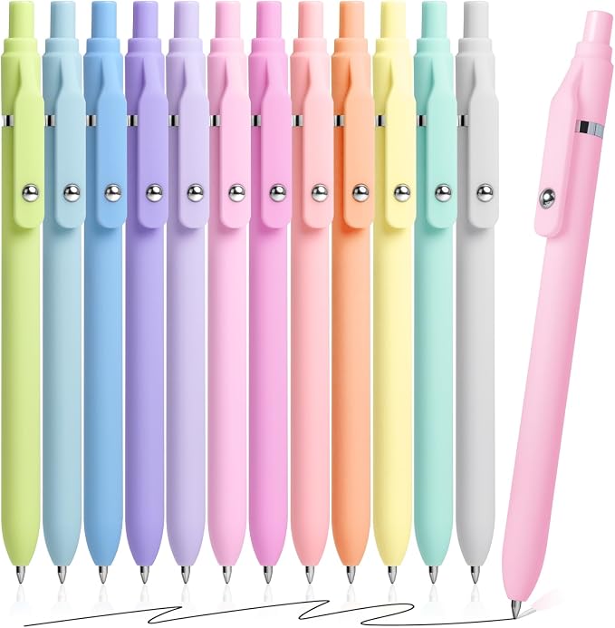 Fenmay Gel Pens, 12 Pcs Black Ink Pens 0.7mm Medium Point| Quick Dry No Smudge, Smooth Writing, Retractable Cute Aesthetic Pens for Journaling Note Taking School Office Supplies