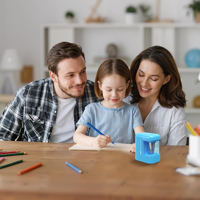 deli Electric Pencil Sharpener, Portable Pencil Sharpener for No.2 Pencils Colored Pencils, Battery Powered Electric Pencil Sharpener for School, Home, Office, Blue