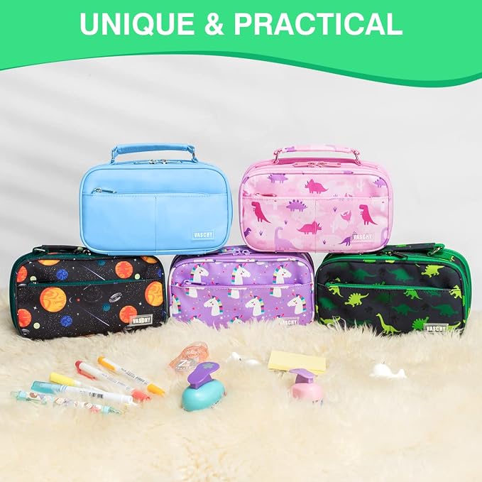 VASCHY Pencil Case for Boys, Aesthetic Kawaii Large Pencil Pouch Stationary Pencil Bag/Box for Preppy Kids, Pen Organizer Holder School Supply Black Dinos