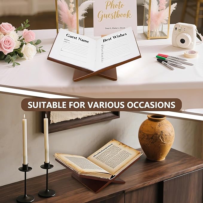 PUERSI Open Display Stand, Wooden Large Book Holder, Coffee Table Stand, Wood Easel for Magazine, Art, Cook Book, Bible, Quran - Brown