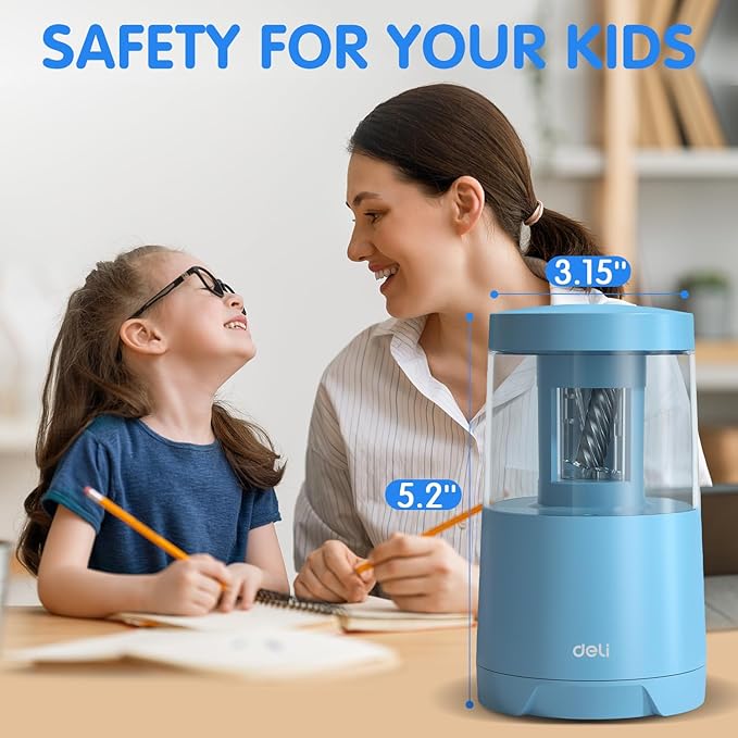 Deli Electric Pencil Sharpener, Automatic Pencil Sharpeners for No.2 Pencils Colored Pencils, Auto Stop, USB & Battery Operated for Students, Classroom, Home and Office, Blue