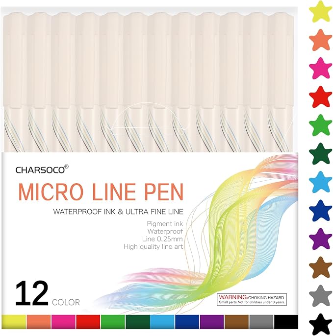 01 Micro Fine Point Pen Set - 12 Waterproof Archival Ink Colors, 0.25mm Fineliner Pens for Art Illustrations, Sketching, Anime, Manga, Technical Drawings & Scrapbooking-fan