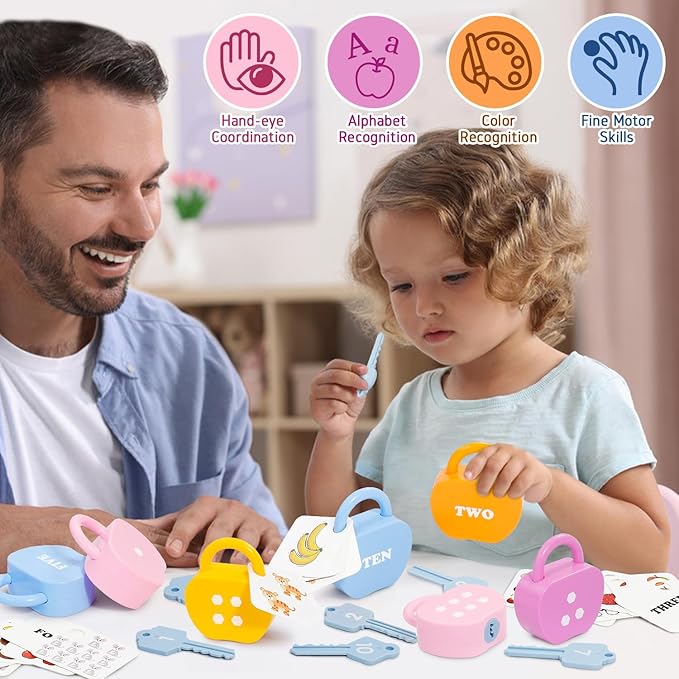 Locks and Key Toddler Toys, Number Counting Cause and Effect Toys for Kids Ages 3-5, Preschool Learning Activities, Kindergarten Classroom Must Haves, Montessori Toy for 3 Year Old