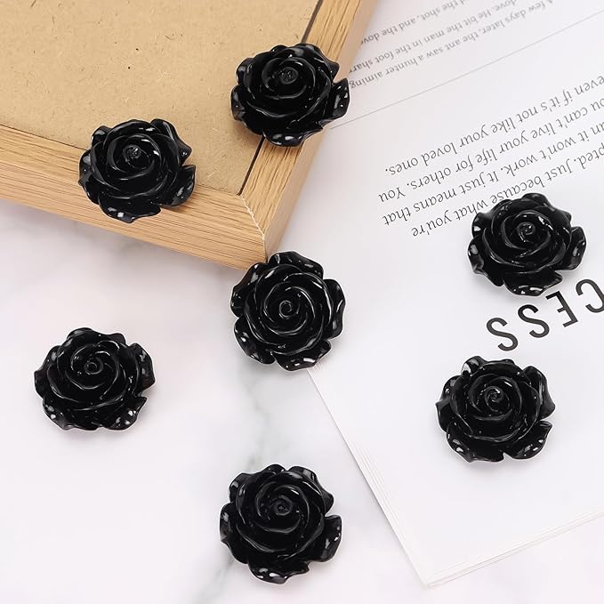 20 Pcs Rose Fridge Magnets, 1.1 Inch Cute Flower Fridge Magnets, 3D Colorful Refrigerator Decorative Magnet for Whiteboard Locker Cabinet (Black-Rose)