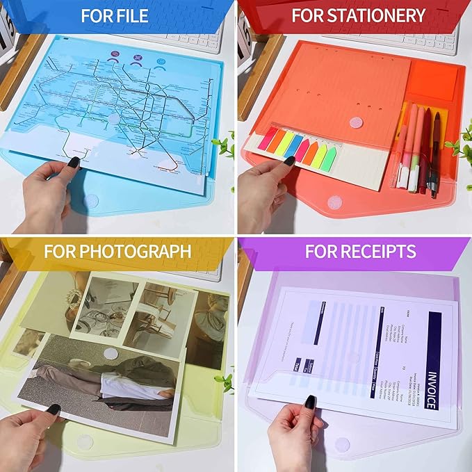 LEOBRO Plastic File Folders for Documents, 20 PCS Plastic Envelopes, Reusable File Folders File Bags Document Holder, Document Files, A4 Size