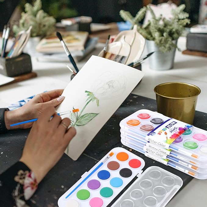 Nuanchu Gifts Bulk Watercolor Paint Washable Watercolor Paint Kits Palette and Brushes Portable Water Color Supplies for Adults, Beginners Artists Graduation Gift(20 Pack,12 Colors)