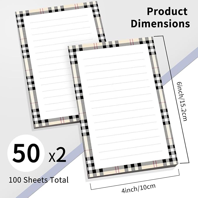 2 Pack Lined Sticky Notes 4x6 in, Cute Self-Stick Notepads with Lines, Large Memo Pads Strong Adhesive for Office, Home Luxury Brown Plaid