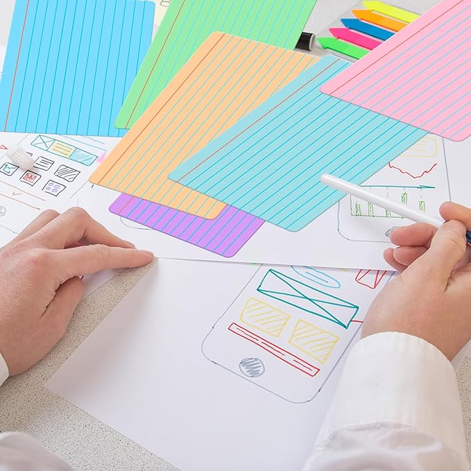 Harloon 100 Pcs Dry Erase Index Cards 4 x 6 Inch Laminated Reusable Dry Erase Note Cards Sheets for Office Home Housework to Do List (Ruled Candy Color)