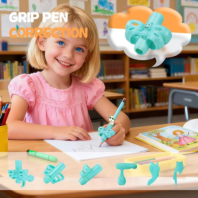 18 Pack Preschool Pencil Grips for Kids Handwriting Pencil Grippers Pen Control Training Writing Posture Correction Tools for Kids Toddler Children, Fits Pencils, Pens, Crayons (Sophie Blue)