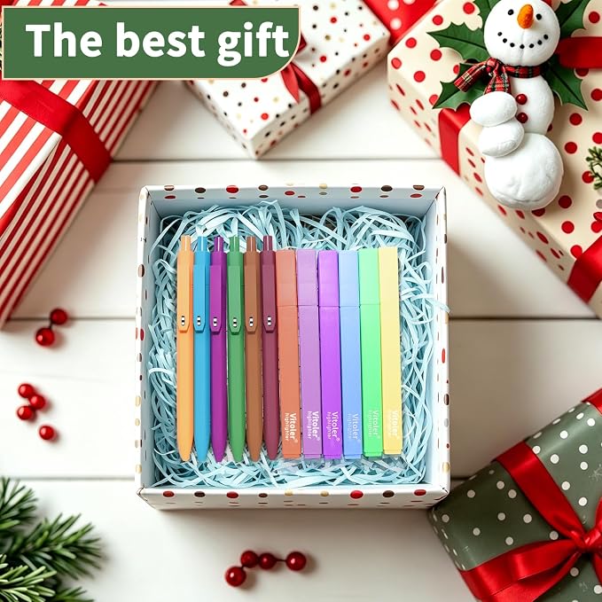 Vitoler Aesthetic Highlighters and 0.5mm Black Gel Pens,12 Pack | Assorted Colors Highlighters for Study, Journaling and Teacher Nurse Gifts