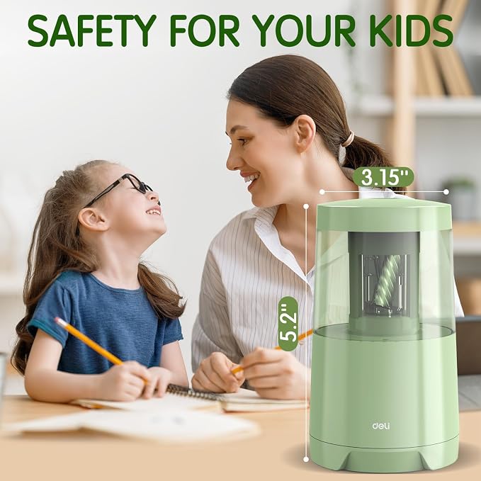 Deli Electric Pencil Sharpener, Automatic Pencil Sharpeners, Green