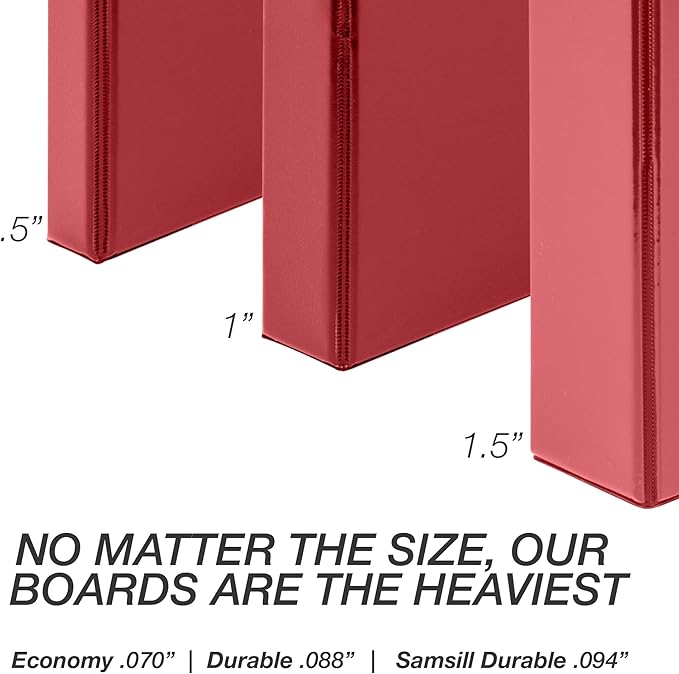 Samsill Durable 0.5 Inch Binder, D Ring Binder, 100% Recycled Chipboard, Red, 4 Pack