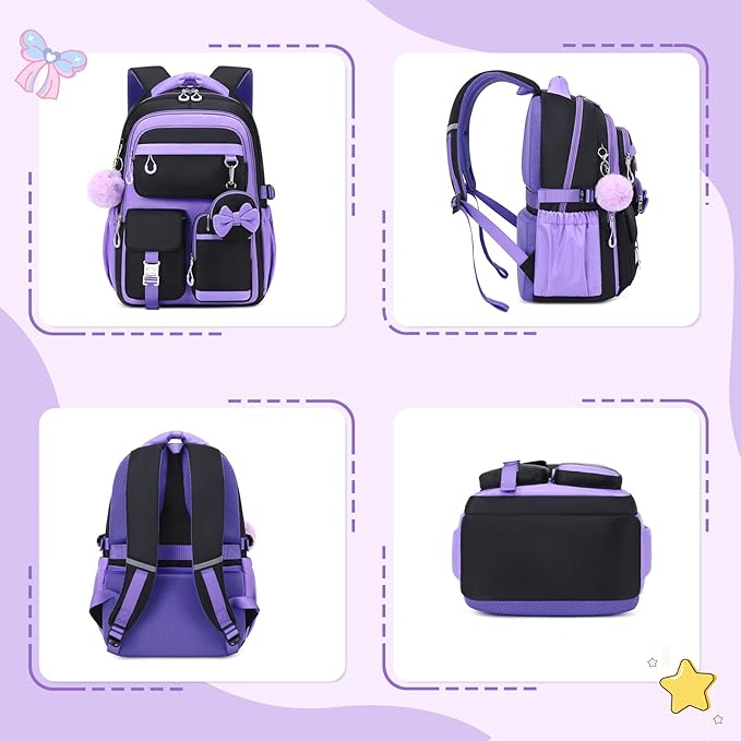 MUSEVOS Kids Teenage Girls Backpack, Elementary/Middle/High Schoolbag, Multi-Compartment Water-resistant Cute Bookbag, 17inch