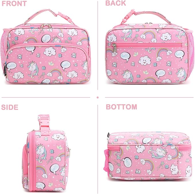FlowFly Kids Lunch box Insulated Soft Bag Mini Cooler Back to School Thermal Meal Tote Kit for Girls, Boys, Rainbow