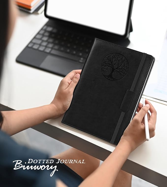 Biuwory Blank Journal Notebook for Women Men, Hardcover Leather Sketchbook 5.7"×8.3", 140 Pages Unlined Sketch book for Drawing, Writing, Travel, School & Work, Journaling Notebooks (Black)