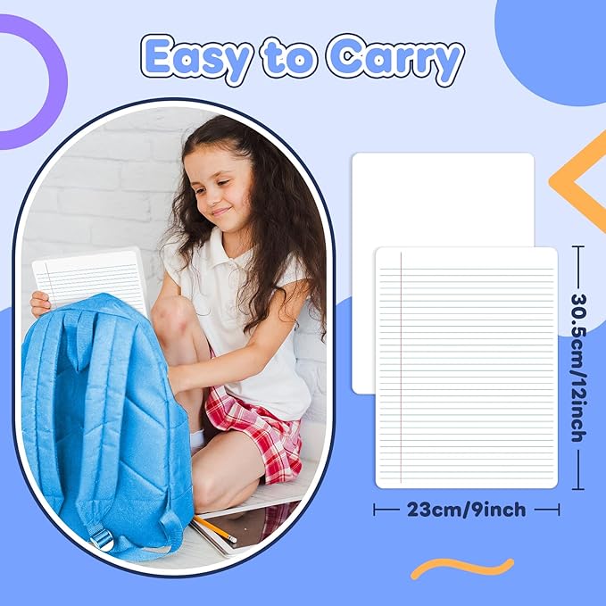 12 Packs Lined Paper College Ruled Whiteboard Paper, Dry Erase Notebook Sheets Reusable to Do List Small White Board with Lines for Students, Erasable Desk Notepad Teacher Classroom Supplies