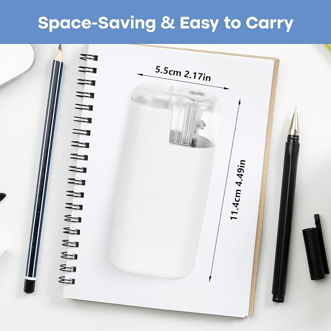 Portable Battery-Powered Electric Pencil Sharpener – Compact Design for Easy Use at Home, School, or Office – Ideal for Standard Pencils (White)