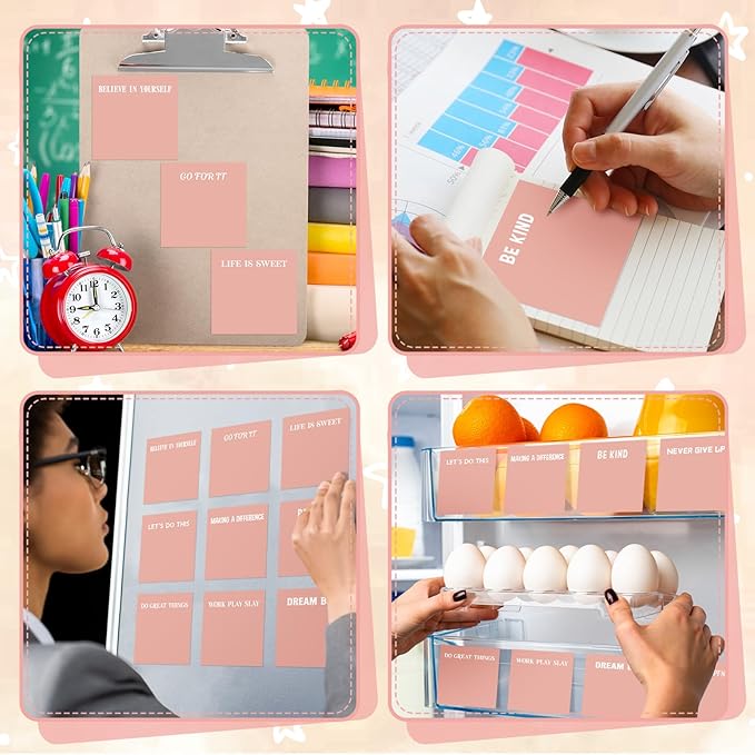 Yinder 24 Pcs Inspirational Sticky Notes Cute Motivational Sticky Notes Pad End of Year Employee Appreciation Gifts Bulk for Teacher Nurse Coworkers Office Supplies 3 x 3'' (Inspire,Pink)
