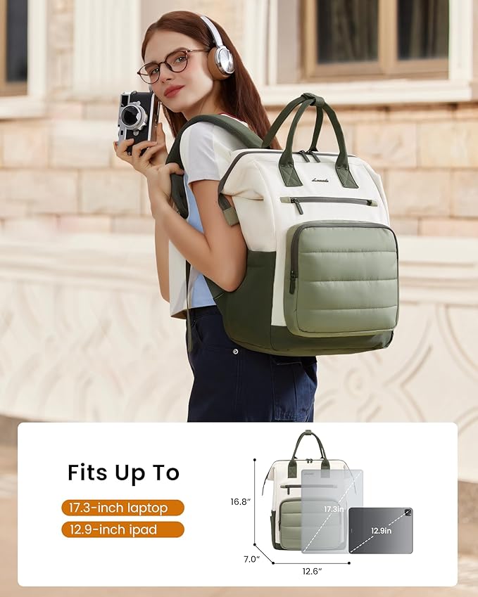 LOVEVOOK Puffer Laptop Backpack for Women, 17 Inch Work Backpack purse for Nurse Teacher, Personal Item Travel Bag College Computer Daypack for Daily Commute