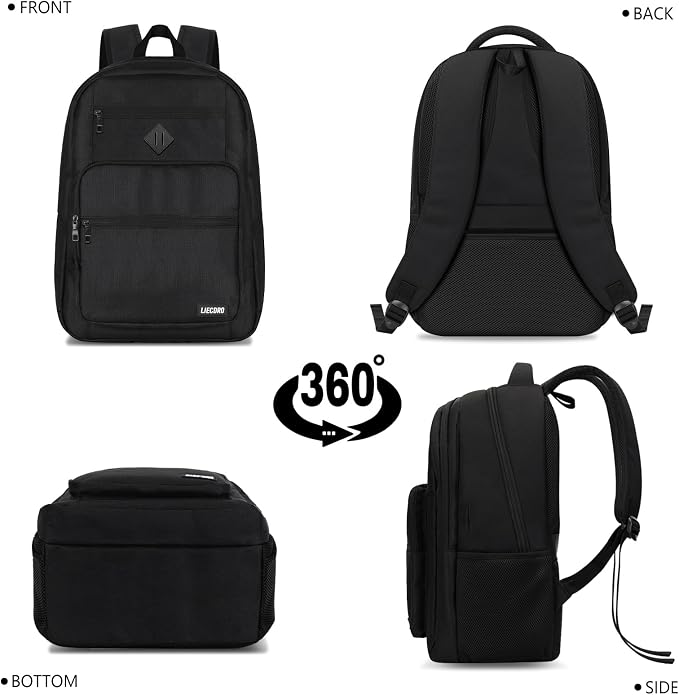 Black Backpack for Men, School Backpack for Boys Teens,15.6 inch Laptop Back Pack with Reinforced Straps, Backpacks for School Business Work College Travel, College Book Bag, Bookbag