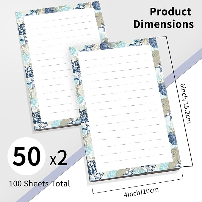 2 Pack Lined Sticky Notes 4x6 in, Cute Self-Stick Notepads with Lines, Large Memo Pads Strong Adhesive for Office, Home Cute Boho Seastars