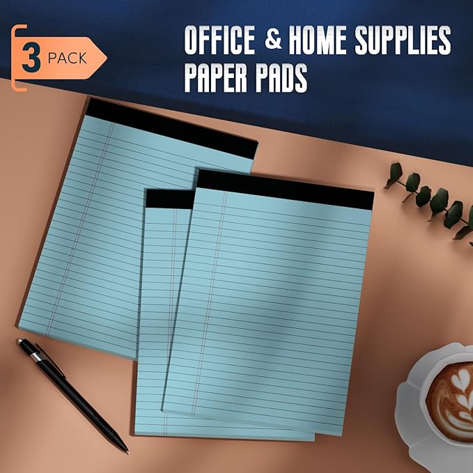 3 Pack Blue Legal Pads 8.5 x 11 Note Pads, Wide Ruled Notepads 8.5 x 11 Lined Paper Wide Ruled Writing Pads, 30 Sheets Per Note Pad, Micro Perforated Colored Legal Pads for Work/School/Office