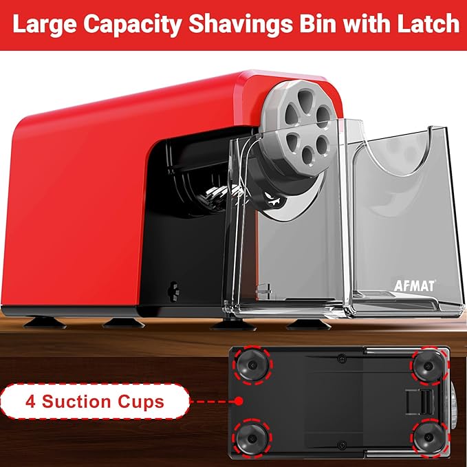 AFMAT Electric Pencil Sharpener 6 Hole, Cordless & Rechargeable, Colored Pencil Sharpener for 6-11mm Pencils, Auto Stop, Super Fast, 10,000+ Sharpenings, Battery Powered for Classroom/Home/Office PSD1