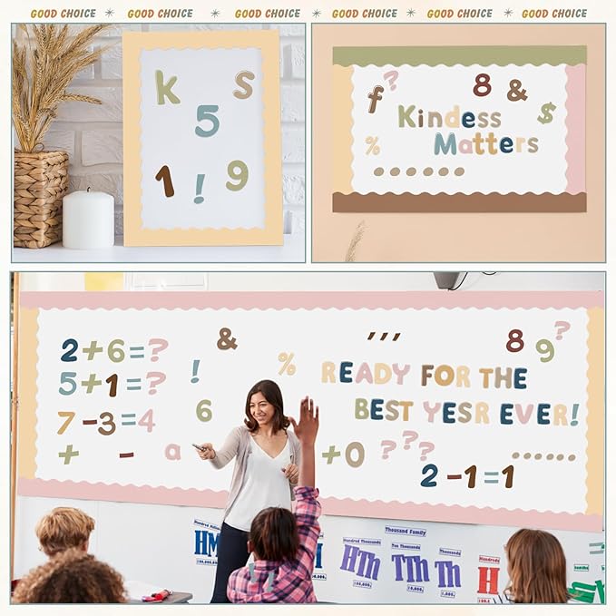 221 Pcs Boho Bulletin Board Letters, Round Alphabet Number Punctuation Symbol Combo Letter Cutouts, Boho Classroom Decor for School Classroom Chalkboard Poster Bulletin Board Wall