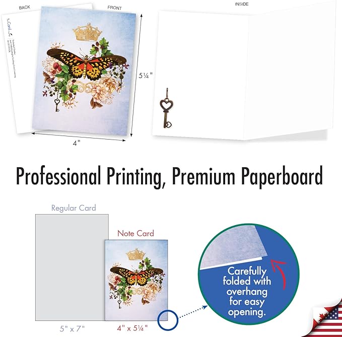 The Best Card Company - 20 Assorted Blank Notes Boxed Set 4 x 5.12 Inch with Envelopes (20 Designs, 1 Each) - Enchanted Garden AM10219OCB-B1x20