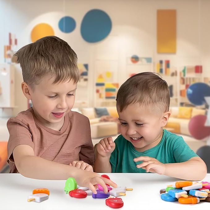 USATDD ABC Alphabet Learning Toys Alphabet Popsicles Animal Matching Toy Uppercase Lowercase Preschool Learning Activities Montessori Toys Gifts for Kids Toddlers, 52 Pcs