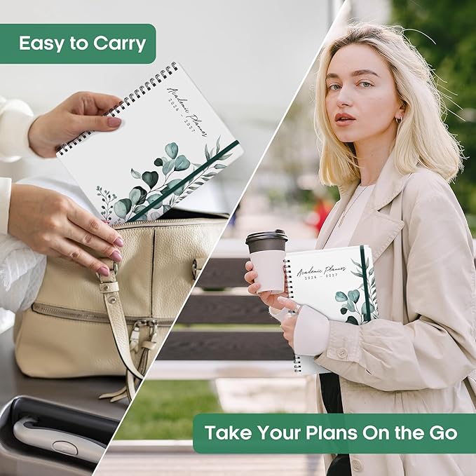 Academic Planner 2026-2027, Weekly and Monthly Calendar Book, July 2026 – June 2027, Hardcover Planner with Tabs, Perfect for Teachers, Students, Women & Men, A5 (6.4" x 8.5") - Leaf