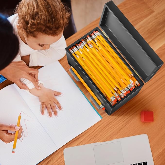 Aigybobo Pencil Dispenser for Classroom, Wooden Desk Pencil Holder, Black | Teacher Must Haves, Classroom Organization, Wooden Dispenser for Pencils or Straws, for Offices, Kitchens, Restaurants