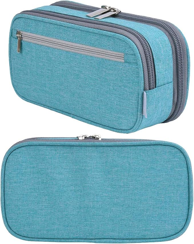 Chelory Big Capacity Pencil Case Large Pencil Bag Pouch 3 Comparments Pen Pencil Marker Cases Holder Makeup Bag Office Desk Supplies Stationery Organizer Women Men, Light Blue