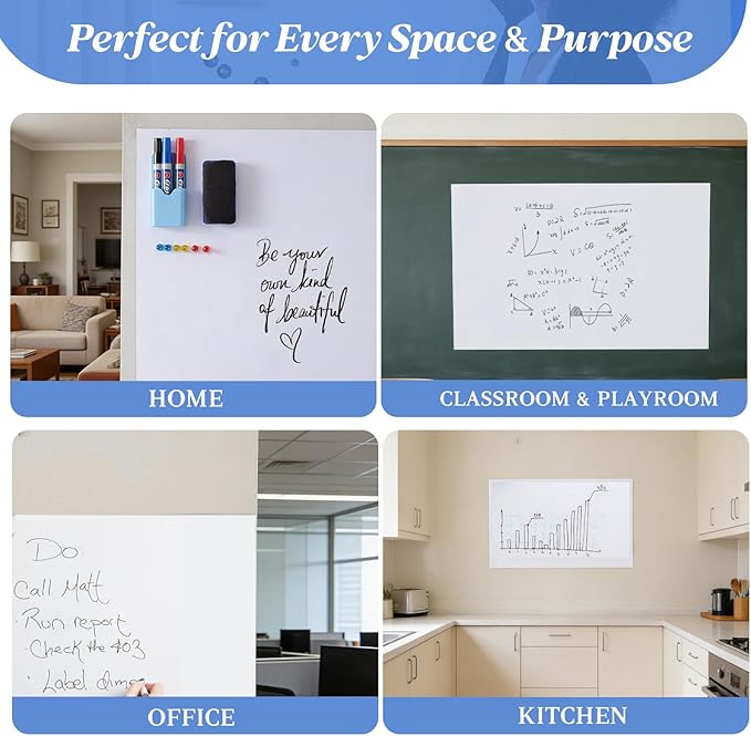 Magnetic Whiteboard Contact Paper Adhesive 17.52" x 39.37", Dry Erase White Board for Wall, White Board Sticker Easy to Write and Clean Magnet Board for Classroom Office Home