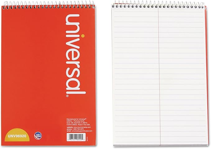 Universal Steno Pads, Gregg Rule, Red Cover, 80 White 6 X 9 Sheets, 6/Pack