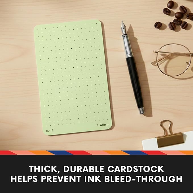 Notsu Dotted Colored Note Cards 3x5 inch, 40 ct | Green Bullet Dot Grid Vertical Color Index Cards with Rounded Corners, Premium Thick Paper 350 gsm