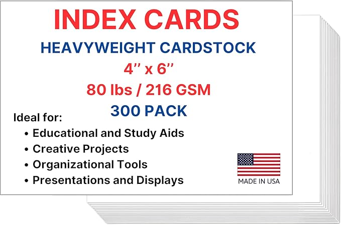 Index Cards, 4x6 Inches, Blank on Both Sides, White, 300 Count – Durable Cardstock for Note-Taking, Study, Flashcards – Great for Students, Teachers, and Professionals