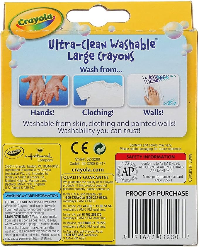 Crayola Washable Crayons, Large Size, 8 Colors, Pack of 1