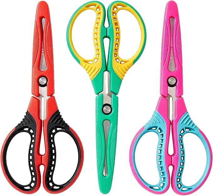 Kids Scissors for Ages 6+, 6" Blunt Tip Children Craft Scissors with Safety Cover, Ambidextrous Soft Grip Stainless Steel Blades for School Home Art Supplies,3-Pack