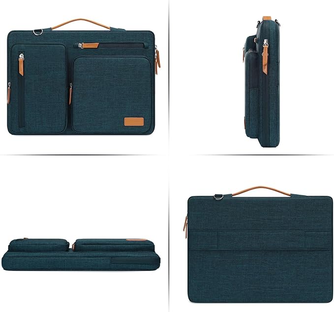 MOSISO 360 Protective Laptop Shoulder Bag,13-13.3 inch Computer Bag Compatible with MacBook Pro 14, HP, Dell, Lenovo, Asus Notebook,Side Open Messenger Bag with 4 Zipper Pockets&Handle, Teal Green