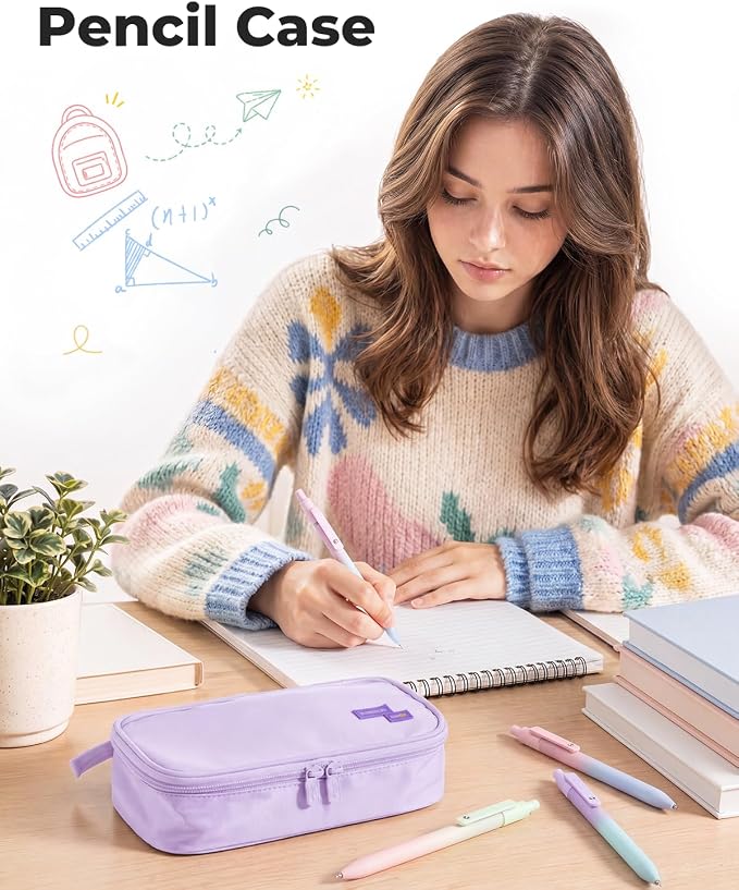 Four Candies Large Pencil Case, 5 Compartments Canvas Pen Organize | Big Capacity Pencil Pouch Bag for School Supplies, Portable Stationery Holder for Teen Girls Boy Men Women