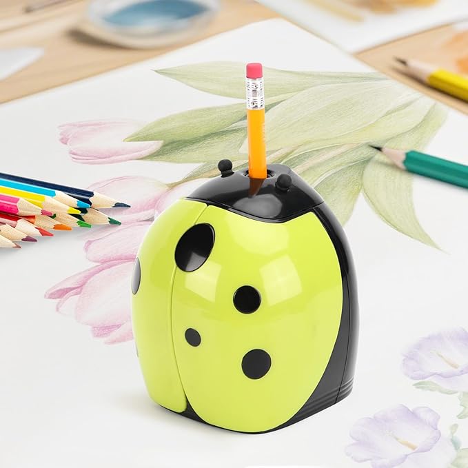 Ladybug Electric Pencil Sharpener – 4AA Battery, Ideal for No.2 and Colored Pencils Portable Pencil Sharpener for School, Home, and Crafts