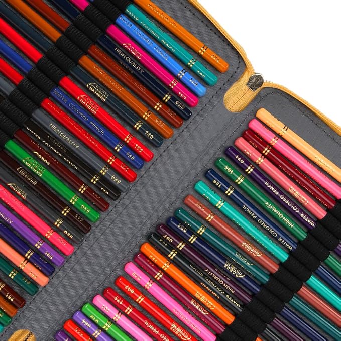 Vomgomfom 252 Slots Pencil Bag, 5-Layer Zipper Art Supply Organizer, PU Leather Portable Colored Pencil Case with Handle for 252 Watercolor Pens, Gel Pens (Yellow Flower)