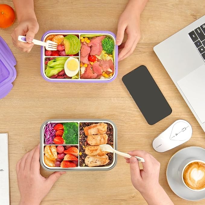 LOVINA Bento Box for Adults-1100ML Bento Lunch Box Container For Kids Teens | Built-in Spoon & Fork - Durable Perfect Size for On-the-Go Meal, BPA-Free and Food-Safe Materials(Grey)