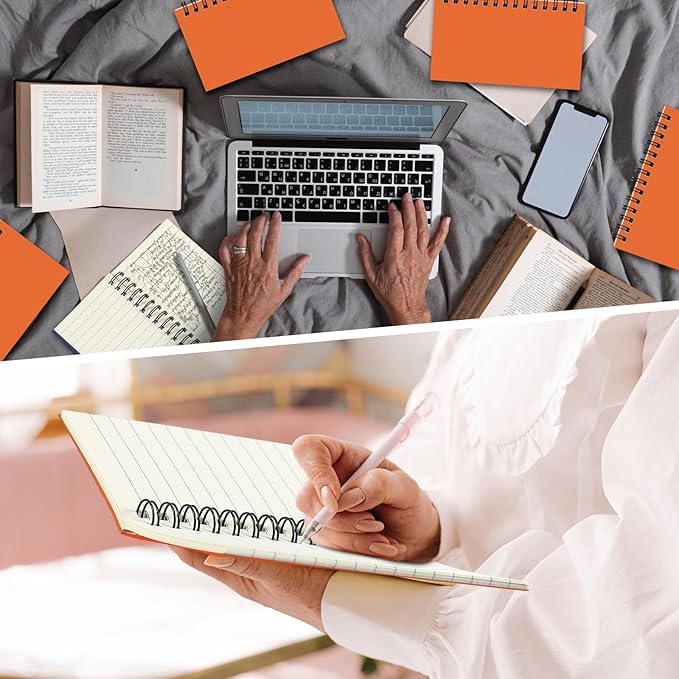 Jutom 6 Pcs Small Spiral Notebooks Memo Pads 3x5 Bulk Small Pocket Notebooks Mini Notepads with Lined Pages Mini Journals for Office School Work Supplies, 120 Pages (Orange)