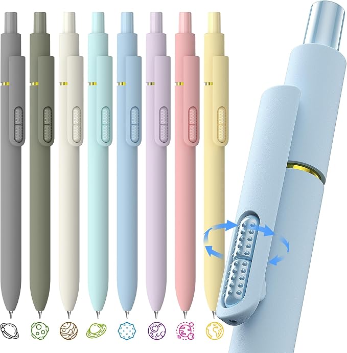 HIACRY 8 Pack Colorful Gel Ink Pens,Quick-Dry 0.7mm Fine Point Fidget Pens for Smooth Writing, Journaling & Drawing, Aesthetic Morandi Colored Pens for Women, School & Office Supplies (Morandi Colors)