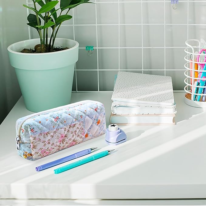 Pencil Pouch Cute Pencil Case Office Storage Bag Holder Box Organizer Aesthetic Bow Flower Pattern Makeup Pouch Cosmetic Bag for Women Girls