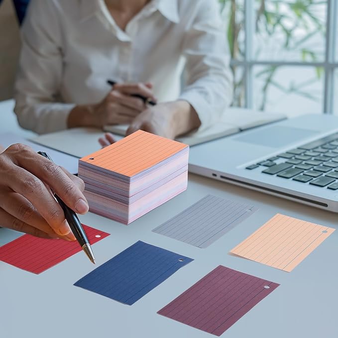 Epakh 300 Pieces Lined Index Cards 180 GSM Thick Flash Cards with Rings Notecards Punched Back to School for Studying Adults Home College Office(3 x 5 Inch,Novel Colors)